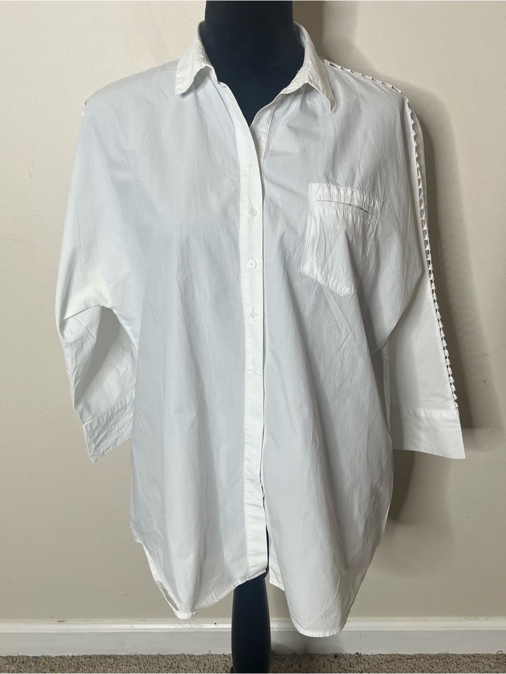 Gerard Darel Women’s White Relaxed Open Stitch Dolman Sleeve Button Up Shirt 40